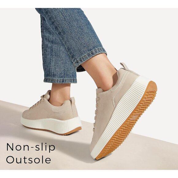 Lucky Step Women Apricot Rhinestone Sparkly Chunky Retro Braided Casual Sneakers - Picture 4 of 9